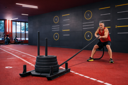 pratiquant d'HYROX faisant un sled pull